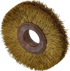 Value Collection - 2" OD, 1/2" Arbor Hole, Crimped Brass Wheel Brush - 5/16" Face Width, 3/8" Trim Length, 0.008" Filament Diam, 20,000 RPM - Exact Industrial Supply