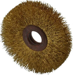 Value Collection - 2-1/2" OD, 1/2" Arbor Hole, Crimped Brass Wheel Brush - 3/8" Face Width, 3/4" Trim Length, 0.008" Filament Diam, 15,000 RPM - Exact Industrial Supply