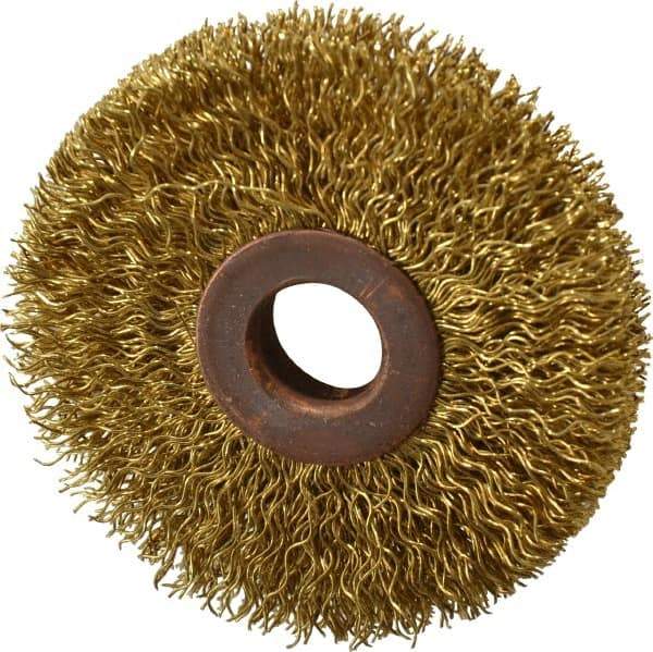 Value Collection - 2-1/2" OD, 1/2" Arbor Hole, Crimped Brass Wheel Brush - 3/8" Face Width, 3/4" Trim Length, 0.014" Filament Diam, 15,000 RPM - Exact Industrial Supply
