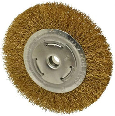 Value Collection - 6" OD, 5/8" Arbor Hole, Crimped Brass Wheel Brush - 1" Face Width, 1-1/8" Trim Length, 0.02" Filament Diam, 6,000 RPM - Exact Industrial Supply