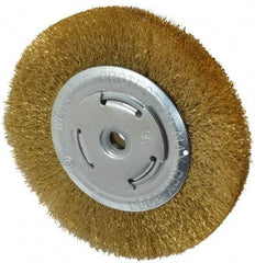 Value Collection - 6" OD, 5/8" Arbor Hole, Crimped Brass Wheel Brush - 1/2" Face Width, 1-1/8" Trim Length, 0.008" Filament Diam, 6,000 RPM - Exact Industrial Supply