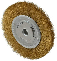 Value Collection - 6" OD, 1/4" Arbor Hole, Crimped Brass Wheel Brush - 1/2" Face Width, 1-1/8" Trim Length, 0.012" Filament Diam, 6,000 RPM - Exact Industrial Supply