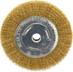 Value Collection - 6" OD, 5/8" Arbor Hole, Crimped Brass Wheel Brush - 1/2" Face Width, 1-1/8" Trim Length, 0.014" Filament Diam, 6,000 RPM - Exact Industrial Supply