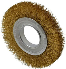 Value Collection - 6" OD, 2" Arbor Hole, Crimped Brass Wheel Brush - 7/8" Face Width, 1-1/8" Trim Length, 0.014" Filament Diam, 6,000 RPM - Exact Industrial Supply