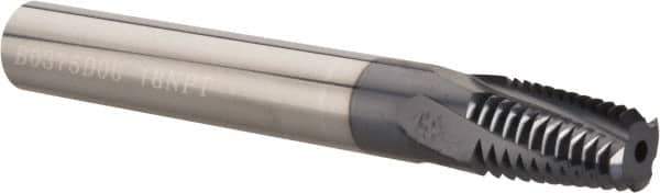 Carmex - 1/4-18 to 3/8-18 NPT, 3/8" Cutting Diam, 4 Flute, Solid Carbide Helical Flute Thread Mill - Internal/External Thread, 0.64" LOC, 3" OAL, 3/8" Shank Diam - Exact Industrial Supply