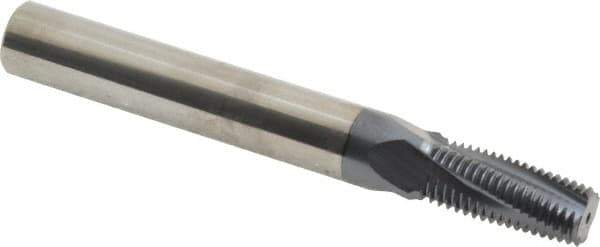 Carmex - 1-1/8 - 18 to 1-5/8 - 18 UNEF, UNF, 0.445" Cutting Diam, 4 Flute, Solid Carbide Helical Flute Thread Mill - Internal Thread, 1.03" LOC, 4" OAL, 1/2" Shank Diam - Exact Industrial Supply