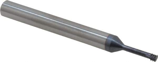 Carmex - M4x0.70 Metric Coarse, 0.122" Cutting Diam, 3 Flute, Solid Carbide Helical Flute Thread Mill - Internal Thread, 0.49" LOC, 2-1/2" OAL, 1/4" Shank Diam - Exact Industrial Supply