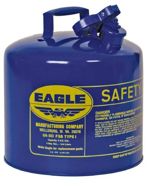 Eagle - 5 Gal Galvanized Steel Type I Safety Can - 13-1/2" High x 12-1/2" Diam, Blue - Exact Industrial Supply