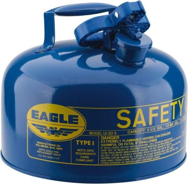 Eagle - 2 Gal Galvanized Steel Type I Safety Can - 9-1/2" High x 11-1/4" Diam, Blue - Exact Industrial Supply