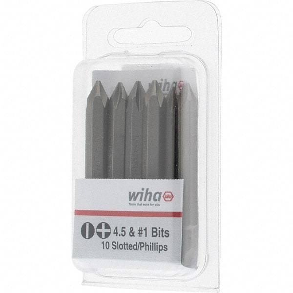 Wiha - 1/4" Drive, #1 Reversible Phillips/Slotted Screwdriver Bit - 2-3/8" OAL - Exact Industrial Supply