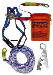 Gemtor - Universal Size, 300 Lb. Capacity, Polyester Roofer Fall Protection Kit - Back D Ring, 3 Ft. Lanyard Long, Single Use Anchor, Blue, Black and Yellow - Exact Industrial Supply