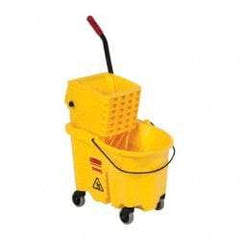 Rubbermaid - 26 Qt Plastic Bucket & Wringer - 18-5/8" Long x 16-3/4" High x 15-5/8" Wide, Yellow - Exact Industrial Supply