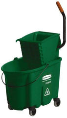 Rubbermaid - 35 Qt Plastic Bucket & Wringer - 20-1/8" Long x 36-1/2" High x 15-3/4" Wide, Green - Exact Industrial Supply