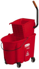 Rubbermaid - 35 Qt Plastic Bucket & Wringer - 20-1/8" Long x 36-1/2" High x 15-3/4" Wide, Red - Exact Industrial Supply