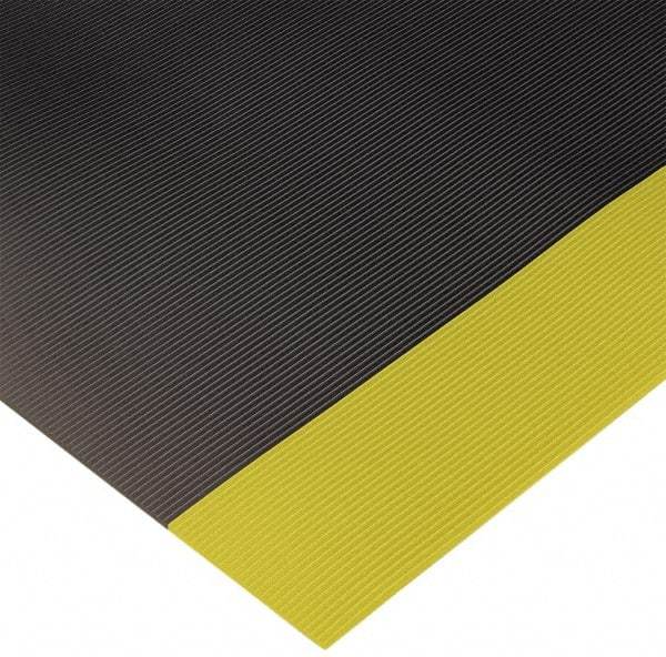 Wearwell - 75 Ft. Long x 3 Ft. Wide x 1/4 Inch Thick, Vinyl, Ribbed Surface Switchboard Matting - 30,000 V Max Dielectric Strength, 17,000 V Max Recommended Use, Black with Yellow Borders - Exact Industrial Supply