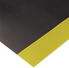 Wearwell - 75 Ft. Long x 3 Ft. Wide x 1/4 Inch Thick, Vinyl, Ribbed Surface Switchboard Matting - 30,000 V Max Dielectric Strength, 17,000 V Max Recommended Use, Black with Yellow Borders - Exact Industrial Supply