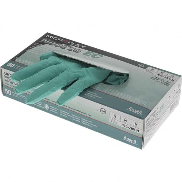 Disposable Gloves: Neoprene Green, Textured Fingers, Static Dissipative