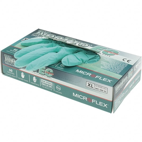 Disposable Gloves: Neoprene Green, Textured Fingers, Static Dissipative