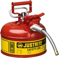 Justrite - 1 Gal Galvanized Steel Type II Safety Can - 10-1/2" High x 9-1/2" Diam, Red with Yellow - Exact Industrial Supply