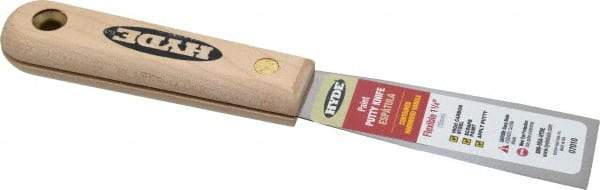 Hyde Tools - 1-1/4" Wide Steel Putty Knife - Flexible, Hardwood Handle, 7-3/4" OAL - Exact Industrial Supply