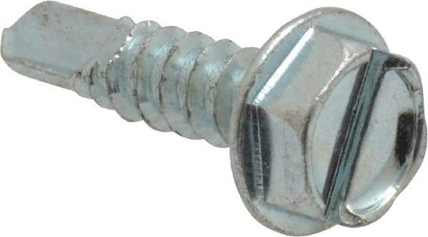 Value Collection - #10, Hex Washer Head, Slotted Drive, 3/4" Length Under Head, #3 Point, Self Drilling Screw - Grade 1016-1024 Steel, Zinc-Plated Finish - Exact Industrial Supply