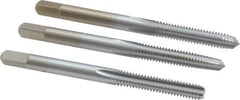 Made in USA - #8-32 UNC, 4 Flute, Bottoming, Plug & Taper, Chrome Finish, High Speed Steel Tap Set - Right Hand Cut, 2-1/8" OAL, 3/4" Thread Length, 2B/3B Class of Fit - Exact Industrial Supply