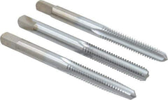 Made in USA - #12-24 UNC, 4 Flute, Bottoming, Plug & Taper, Chrome Finish, High Speed Steel Tap Set - Right Hand Cut, 2-3/8" OAL, 15/16" Thread Length, 2B/3B Class of Fit - Exact Industrial Supply