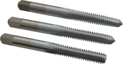 Made in USA - 1/4-20 UNC, 4 Flute, Bottoming, Plug & Taper, Chrome Finish, High Speed Steel Tap Set - Right Hand Cut, 2-1/2" OAL, 1" Thread Length, 2B/3B Class of Fit - Exact Industrial Supply