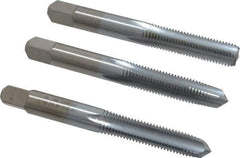 Made in USA - 5/16-24 UNF, 4 Flute, Bottoming, Plug & Taper, Chrome Finish, High Speed Steel Tap Set - Right Hand Cut, 2-23/32" OAL, 1-1/8" Thread Length, 2B/3B Class of Fit - Exact Industrial Supply