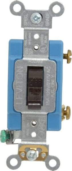 Leviton - 1 Pole, 120 to 277 VAC, 15 Amp, Industrial Grade, Toggle, Wall and Dimmer Light Switch - 1.31 Inch Wide x 4.06 Inch High - Exact Industrial Supply