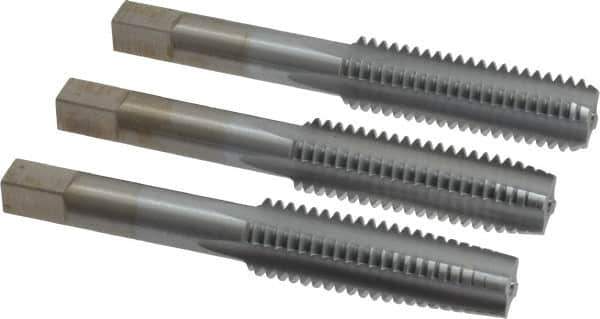 Made in USA - 1/2-13 UNC, 4 Flute, Bottoming, Plug & Taper, Chrome Finish, High Speed Steel Tap Set - Right Hand Cut, 3-3/8" OAL, 1-21/32" Thread Length, 2B/3B Class of Fit - Exact Industrial Supply