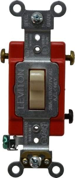 Leviton - 3 Pole, 120 to 277 VAC, 20 Amp, Industrial Grade, Toggle, Wall and Dimmer Light Switch - 1.31 Inch Wide x 4.06 Inch High - Exact Industrial Supply