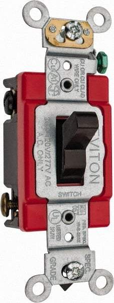 Leviton - 4 Pole, 120 to 277 VAC, 20 Amp, Industrial Grade, Toggle, Wall and Dimmer Light Switch - 1.31 Inch Wide x 4.06 Inch High - Exact Industrial Supply