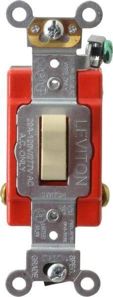 Leviton - 4 Pole, 120 to 277 VAC, 20 Amp, Industrial Grade, Toggle, Wall and Dimmer Light Switch - 1.31 Inch Wide x 4.06 Inch High - Exact Industrial Supply