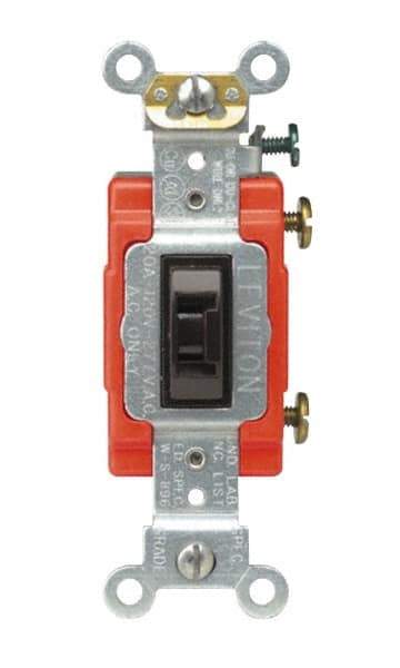 Leviton - 3 Pole, 120 to 277 VAC, 15 Amp, Industrial Grade, Toggle, Wall and Dimmer Light Switch - 1.31 Inch Wide x 4.06 Inch High - Exact Industrial Supply