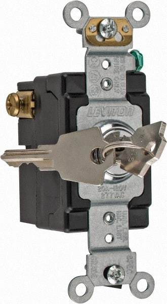 Leviton - 3 Pole, 120 to 277 VAC, 20 Amp, Industrial Grade, Key Lock, Wall and Dimmer Light Switch - 4.06 Inch High - Exact Industrial Supply