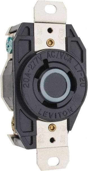 Leviton - 277 VAC, 20 Amp, L7-20R NEMA, Self Grounding Receptacle - 2 Poles, 3 Wire, Female End, Black - Exact Industrial Supply