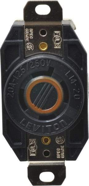 Leviton - 125/250 VAC, 20 Amp, L14-20R NEMA, Self Grounding Receptacle - 3 Poles, 4 Wire, Female End, Black - Exact Industrial Supply