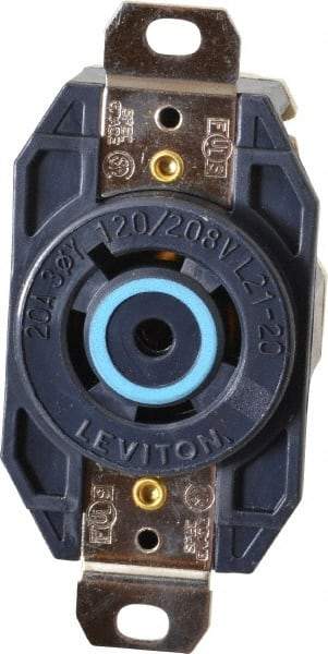 Leviton - 120/208 VAC, 20 Amp, L21-20R NEMA, Self Grounding Receptacle - 4 Poles, 5 Wire, Female End, Black - Exact Industrial Supply