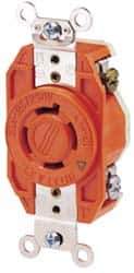 Leviton - 250 VAC, 20 Amp, L6-20R NEMA Configuration, Orange, Industrial Grade, Isolated Ground Single Receptacle - 1 Phase, 2 Poles, 3 Wire, Flush Mount - Exact Industrial Supply