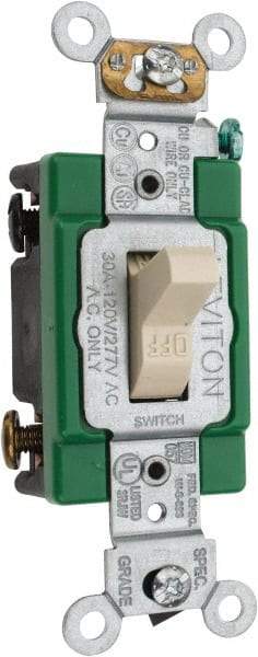 Leviton - 2 Pole, 120 to 277 VAC, 30 Amp, Industrial Grade, Toggle, Wall and Dimmer Light Switch - 1.31 Inch Wide x 4.06 Inch High - Exact Industrial Supply