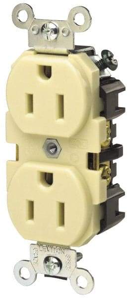 Hubbell Wiring Device-Kellems - 125 VAC, 15 Amp, 5-15R NEMA Configuration, Gray, Specification Grade, Self Grounding Duplex Receptacle - 1 Phase, 2 Poles, 3 Wire, Flush Mount, Corrosion, Heat and Impact Resistant - Exact Industrial Supply