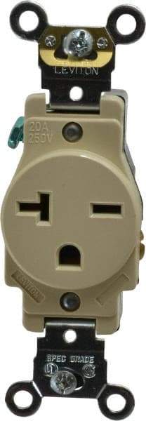 Leviton - 250 VAC, 20 Amp, 6-20R NEMA Configuration, Ivory, Industrial Grade, Self Grounding Single Receptacle - 1 Phase, 2 Poles, 3 Wire, Flush Mount, Impact and Tamper Resistant - Exact Industrial Supply