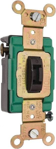 Leviton - 3 Pole, 120 to 277 VAC, 30 Amp, Industrial Grade, Toggle, Wall and Dimmer Light Switch - 1.31 Inch Wide x 4.06 Inch High - Exact Industrial Supply