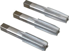 Made in USA - 7/8-9 UNC, 4 Flute, Bottoming, Plug & Taper, Chrome Finish, High Speed Steel Tap Set - Right Hand Cut, 4-11/16" OAL, 2-7/32" Thread Length, 2B/3B Class of Fit - Exact Industrial Supply