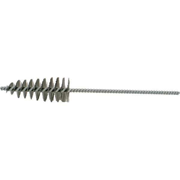 Brush Research Mfg. - 1-1/2" Diam Helical Steel Tube Brush - Single Spiral, 0.012" Filament Diam, 3-1/4" Brush Length, 10-1/2" OAL, 0.292" Diam Galvanized Steel Shank - Exact Industrial Supply