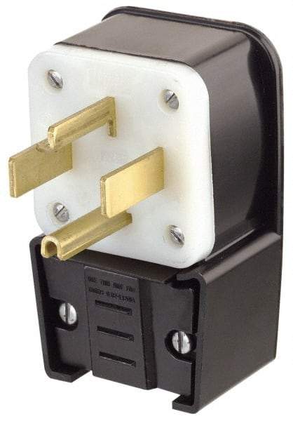 Leviton - 125/250 VAC, 30 Amp, 14-30P NEMA, Angled, Self Grounding, Industrial Grade Plug - 3 Pole, 4 Wire, 1 Phase, Nylon, Black - Exact Industrial Supply