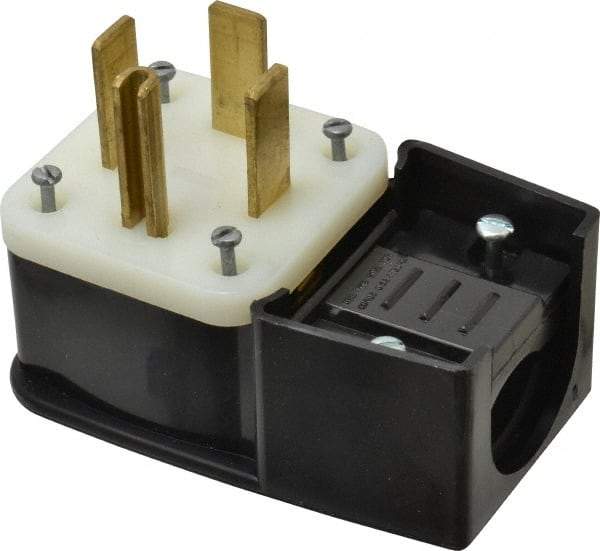 Leviton - 125/250 VAC, 60 Amp, 14-60P NEMA, Angled, Self Grounding, Industrial Grade Plug - 3 Pole, 4 Wire, 1 Phase, Nylon, Black - Exact Industrial Supply