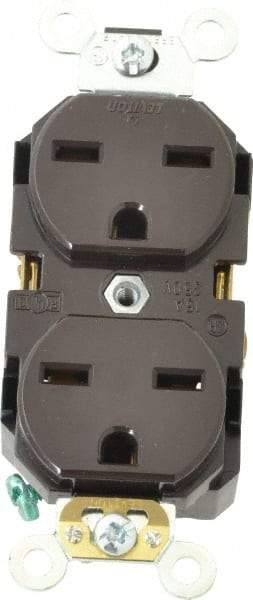 Leviton - 250 VAC, 15 Amp, 6-15R NEMA Configuration, Brown, Industrial Grade, Self Grounding Duplex Receptacle - 1 Phase, 2 Poles, 3 Wire, Flush Mount, Impact Resistant - Exact Industrial Supply