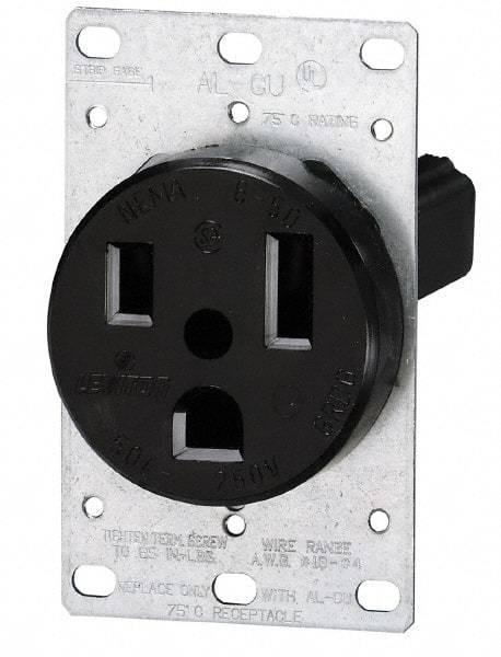 Leviton - 250 VAC, 30 Amp, 15-30R NEMA Configuration, Black, Industrial Grade, Self Grounding Single Receptacle - 3 Phase, 3 Poles, 4 Wire, Flush Mount, Tamper Resistant - Exact Industrial Supply